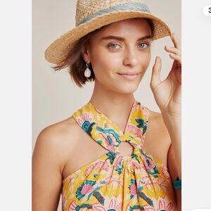 NWT Maeve Anthropologie Halter Crop Mica Floral Tank‎ Top Size 12 Orange